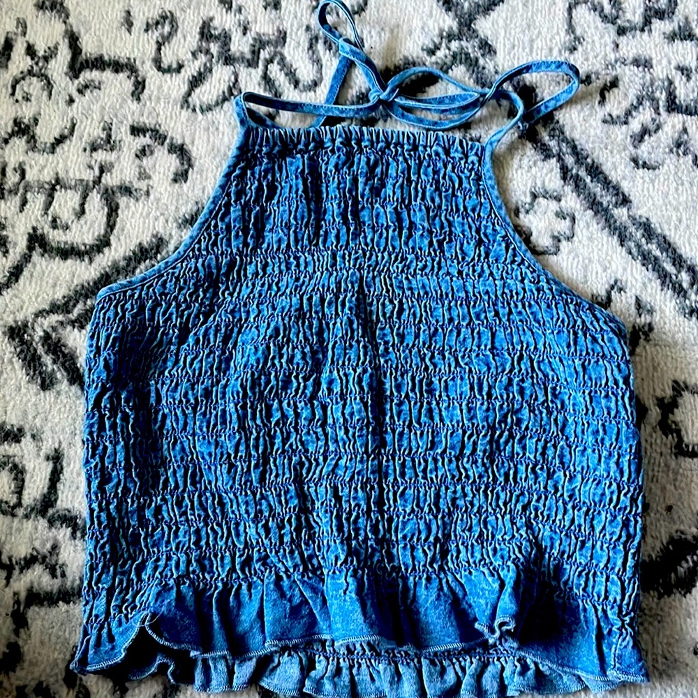 Ruffled jean tank top